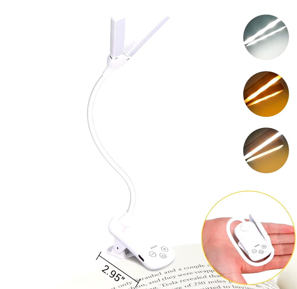 "Rechargeable 14-LED Touch Control Book Light | 3 Color Modes & 8 Brightness Levels for Reading"