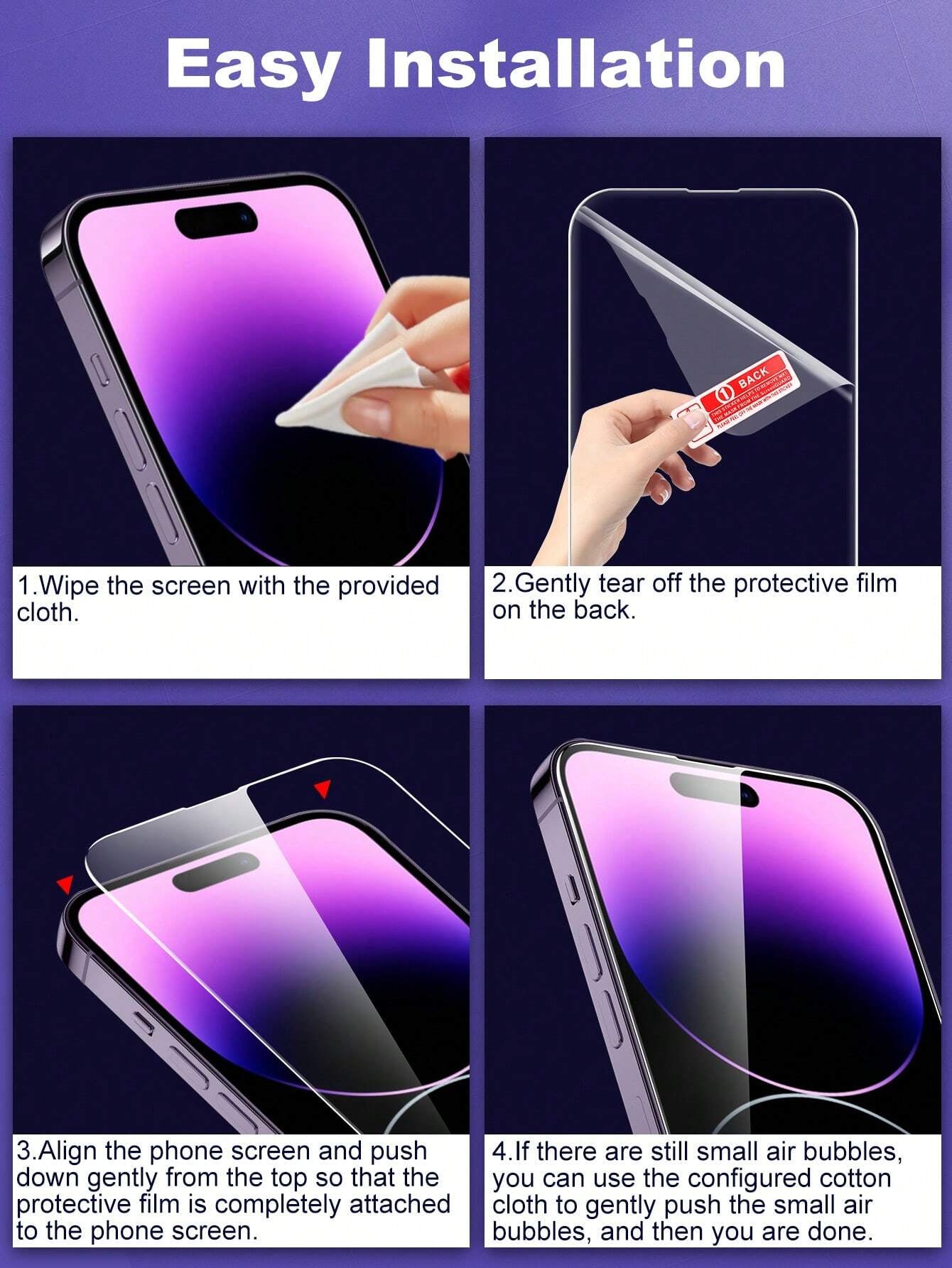 2-Pack Clear Tempered Glass Screen Protector + Back Protector Compatible with Iphone 14 6.1", Iphone 13/13 Pro 6.1", Iphone 15/15 Pro Max, Iphone 16/16 Pro/16 Pro Max