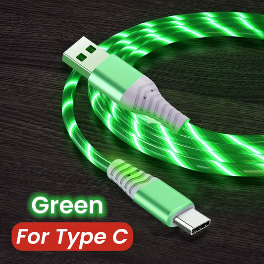 5A Fast Charging Cable Glowing LED Cable Micro USB Typec Data Cable Flowing Streamer Light LED USB C Cord for Huawei Xiaomi