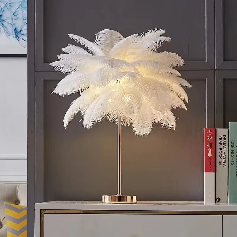 Modern Nordic Ostrich Feather Lamp