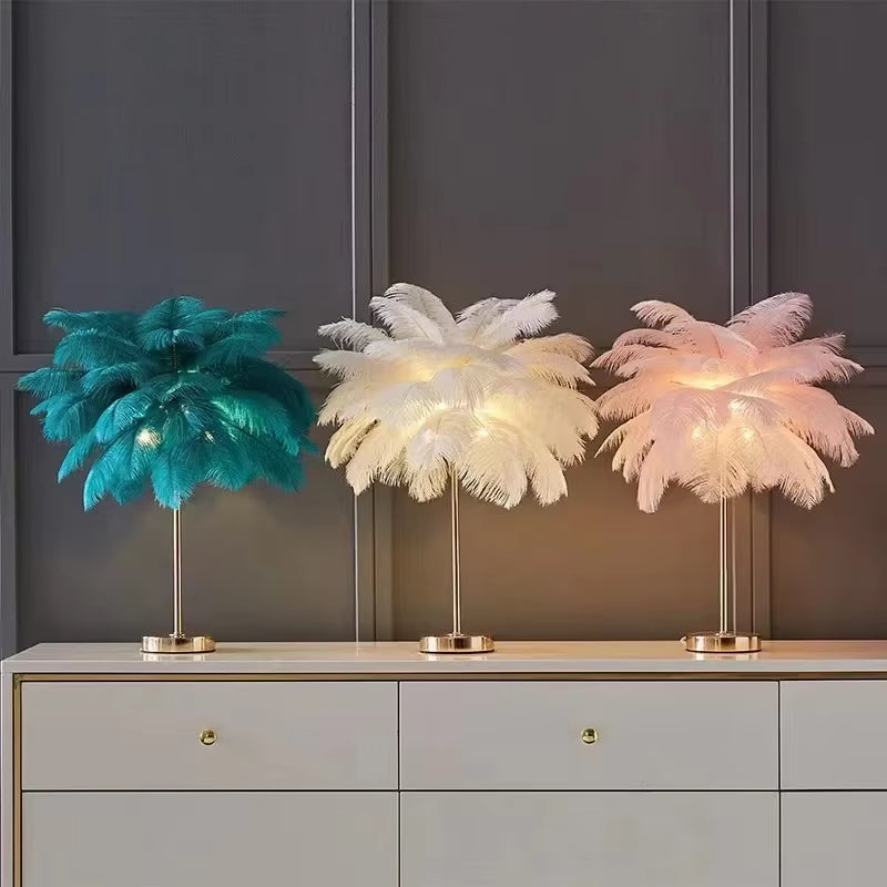 Modern Nordic Ostrich Feather Lamp